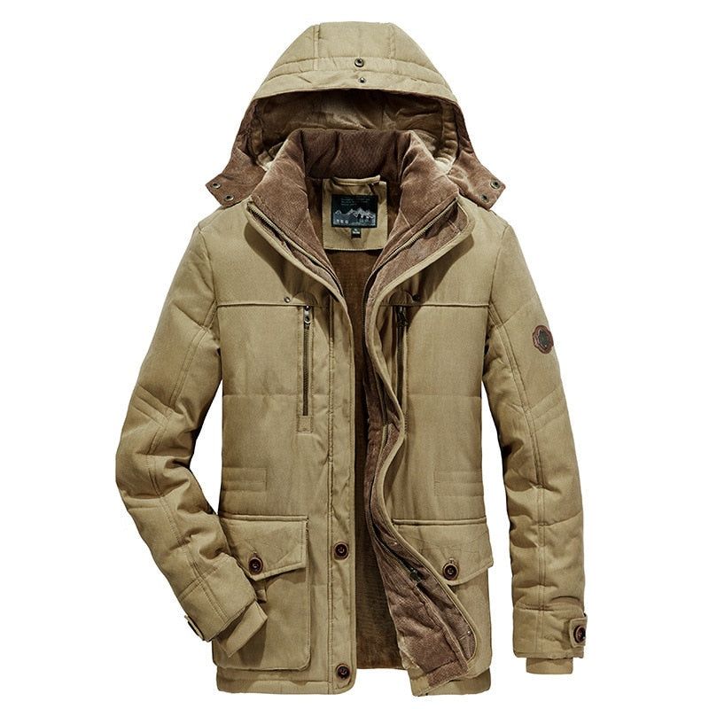 Heren Winter Dikke Warme Militaire Jassen Parka's Casual Slanke Multi-pocket Katoenen Gewatteerde Met Capuchon Fleece - Legergroen