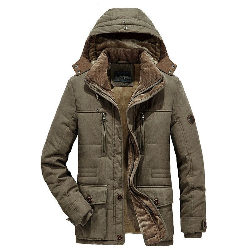 Heren Winter Dikke Warme Militaire Jassen Parka's Casual Slanke Multi-pocket Katoenen Gewatteerde Met Capuchon Fleece - Legergroen