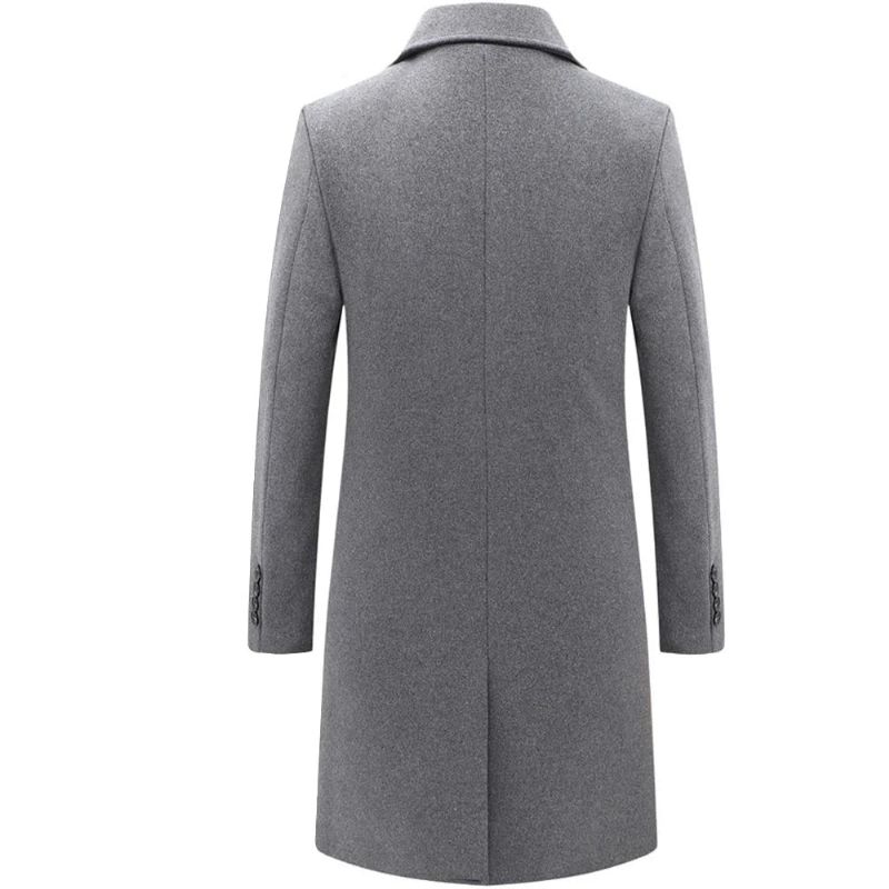 Heren Winterwollen Jas Double-breasted Zakelijke Jas Wolmengsels Wollen Jas Mannelijke Trenchcoat Overjas - Zwart