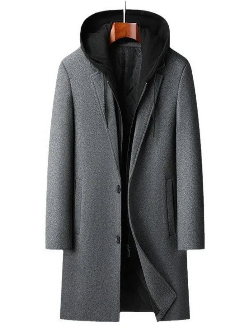 Heren Wollen Blends Met Capuchon Kasjmier Lange Casual Jassen Trenchcoats Mannelijke Winterjassen Business Maat 4xl - Zwart