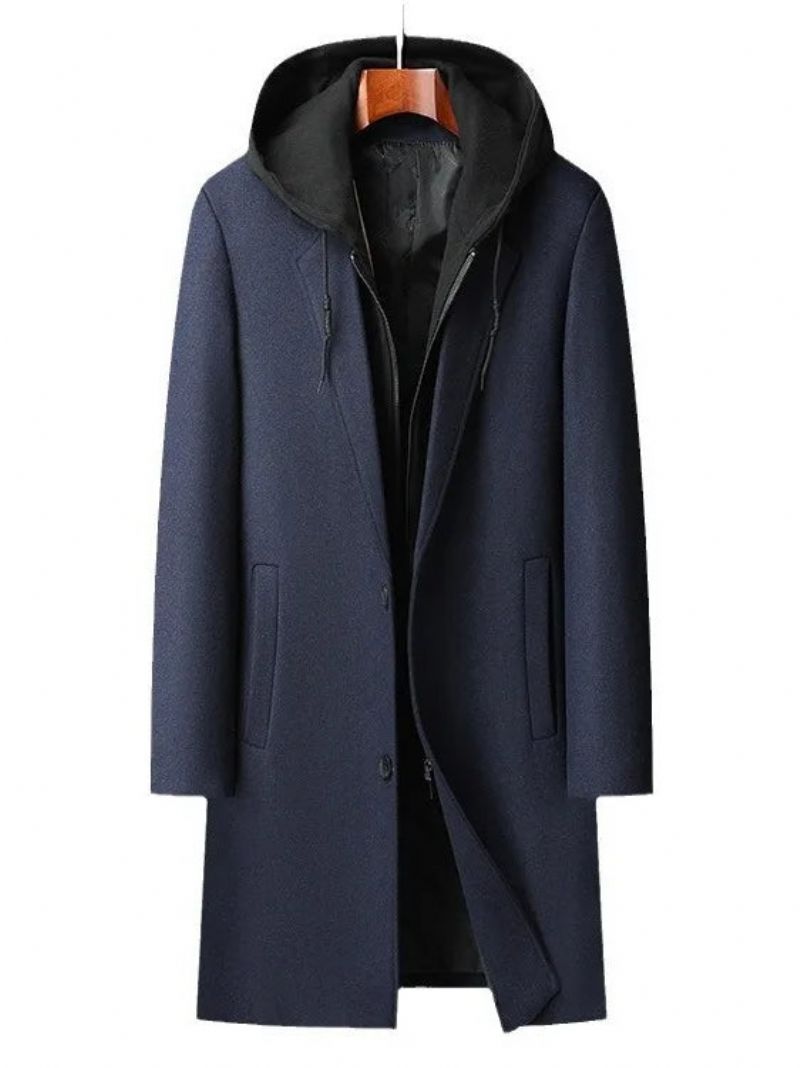 Heren Wollen Blends Met Capuchon Kasjmier Lange Casual Jassen Trenchcoats Mannelijke Winterjassen Business Maat 4xl - Zwart