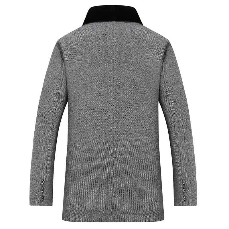 Heren Wollen Jas Winter Lange Jas Winterjas Herfst Wolmix Overjas Trenchcoat - Grijs