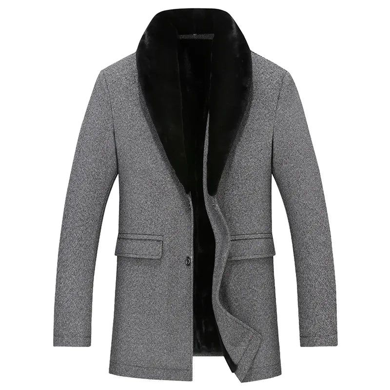 Heren Wollen Jas Winter Lange Jas Winterjas Herfst Wolmix Overjas Trenchcoat - Grijs