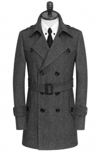 Heren Wollen Jassen Elegante Trenchcoat Met Dubbele Knoop Stijlvol Ademend Windjack Van Wolmix