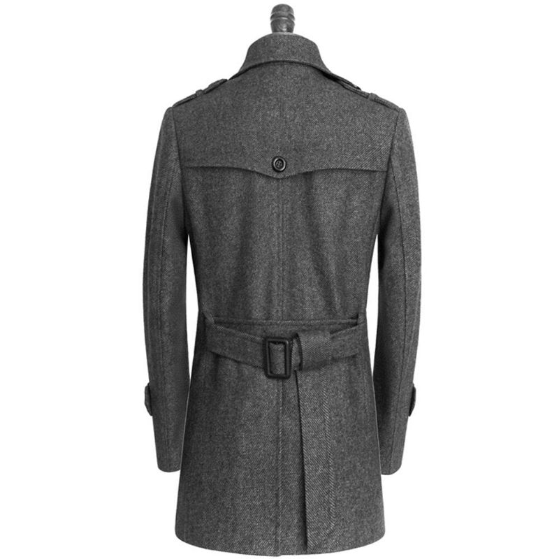 Heren Wollen Jassen Elegante Trenchcoat Met Dubbele Knoop Stijlvol Ademend Windjack Van Wolmix - Zwart