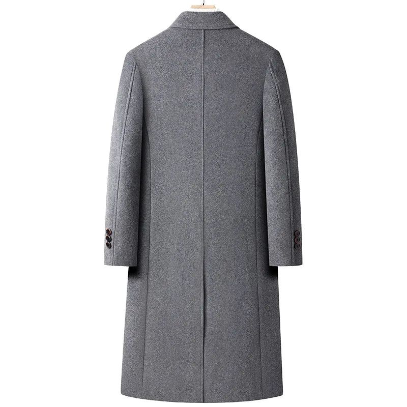 Heren Wolmix Trenchcoat Herfst Winter Dubbele Rij Knopen Lange Erwtjas Casual Gekerfde Revers Klassieke Overjas Man - Grijs