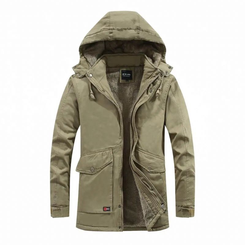 Herenjas Met Meerdere Zakken En Capuchon Parka Buitenkleding Militaire Winterjas Verdikte Warme Casual Katoenen Jack - Zwart