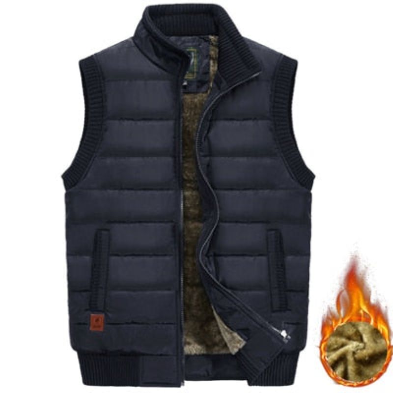 Herenjas Mouwloos Vest Winter Mannelijke Fleece Warme Jassen Mannen Stand Kraag Leger Dikker Vesten Kleding - Zwart