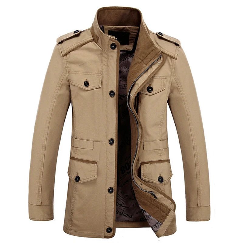 Herenjassen Jas Mannelijke Trenchcoat Lente Herfst Effen Katoen Casual Lange Jas Herenkleding Bovenkleding - Kaki