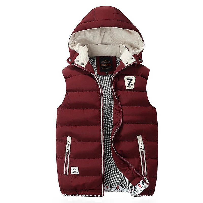 Herenvest Wintervest Casual Vest Mouwloos Herenjack Warm Overjassen Hoed Afneembaar - Zwart