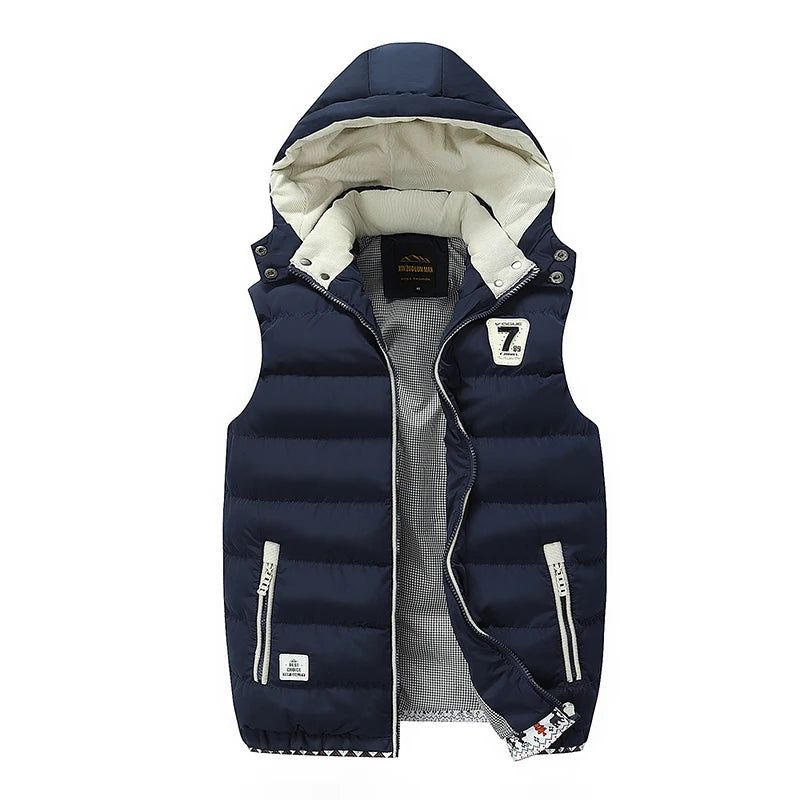 Herenvest Wintervest Casual Vest Mouwloos Herenjack Warm Overjassen Hoed Afneembaar - Zwart