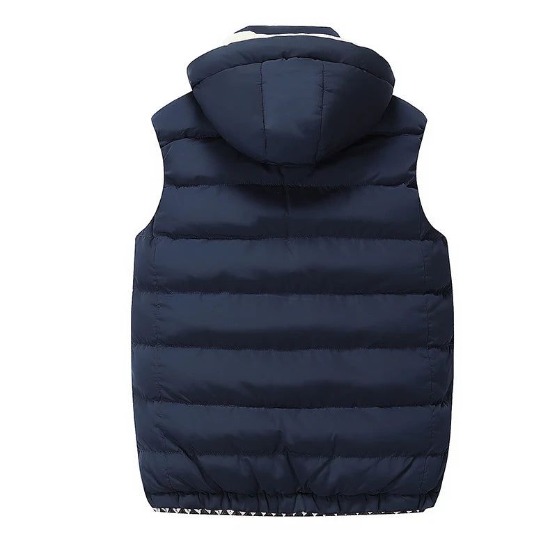 Herenvest Wintervest Casual Vest Mouwloos Herenjack Warm Overjassen Hoed Afneembaar - Zwart