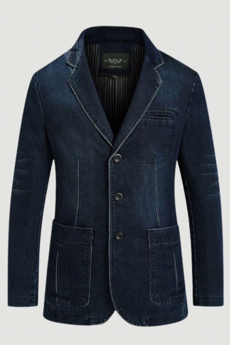 Herfst Blazer Denim Jas Heren Pak Jeans Jas Katoen Vintage Blauw Klassieke Slanke Vet Casual Kleding Overjas