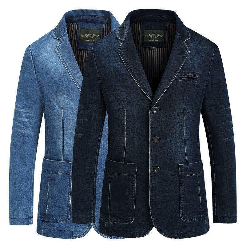 Herfst Blazer Denim Jas Heren Pak Jeans Jas Katoen Vintage Blauw Klassieke Slanke Vet Casual Kleding Overjas - Hemelsblauw