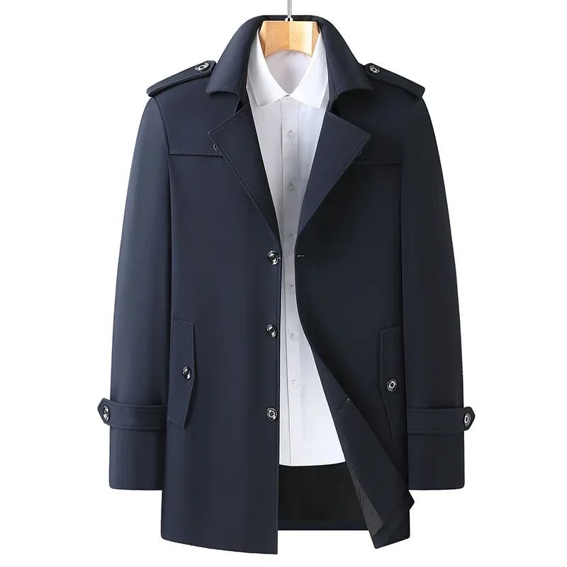 Herfst Business Casual Pak Kraag Trenchcoat - Blauw