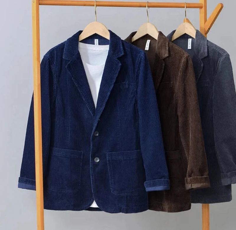 Herfst Casual Katoenen Corduroy Safari Pakken Voor Heren Kleding Effen Blazers Jassen Oversize - Koffie