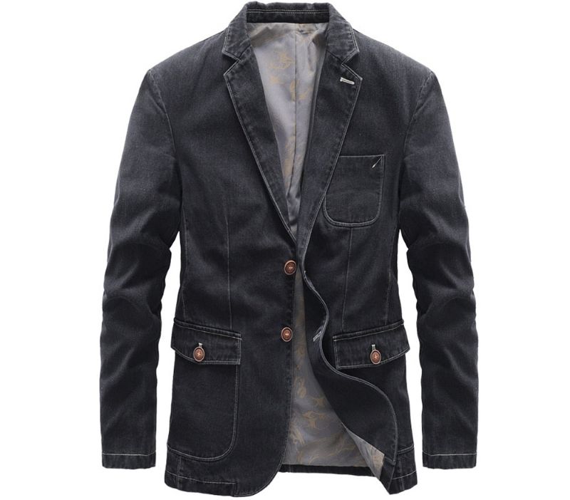 Herfst Heren Spijkerjasje Trendy Dunne Denim Pakken Jean Jassen Uitloper Casual Windjack Cowboyjassen Kleding - Zwart