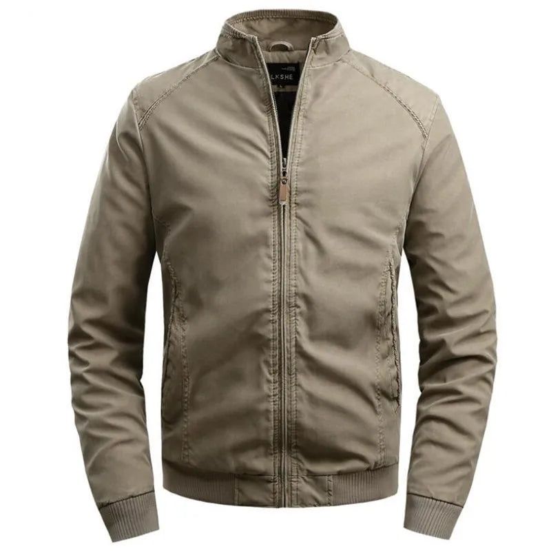 Herfst Militaire Jassen Heren Effen Opstaande Kraag Tactische Casual Dik Warm Windjack - Legergroen