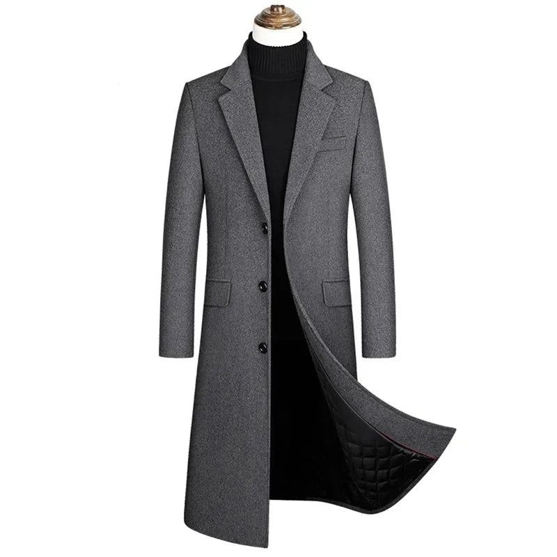 Herfst En Winter Boutique Wollen Klassieke Dikke Warme Extra Lange Trenchcoat Herenjas - Grijs