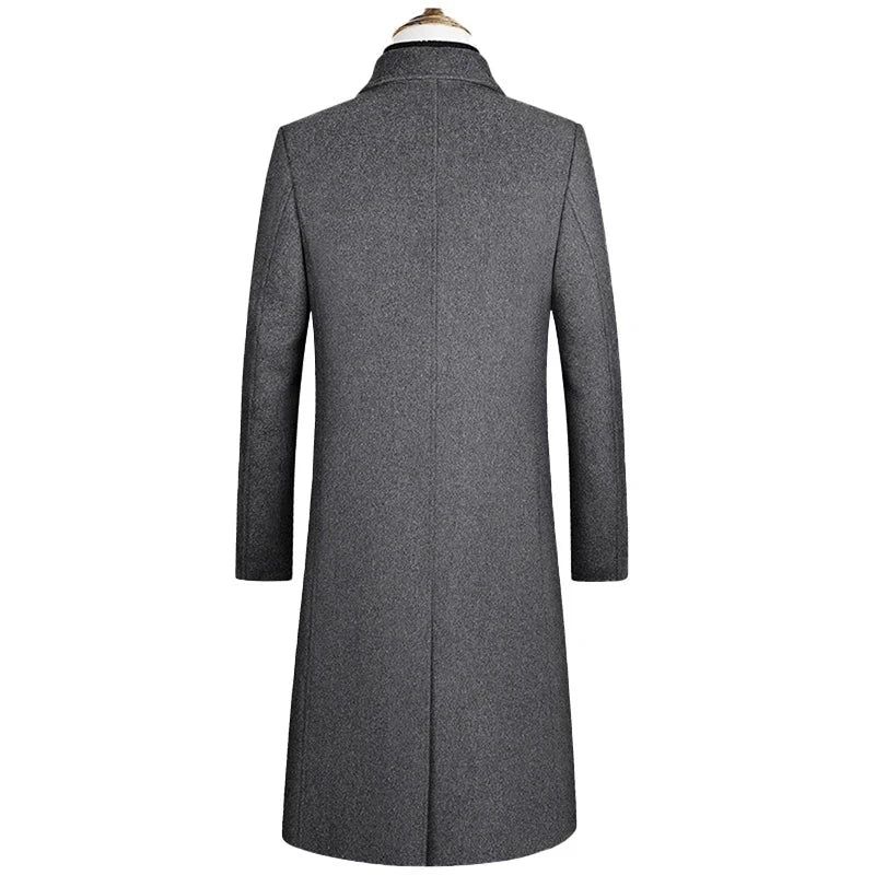 Herfst En Winter Boutique Wollen Klassieke Dikke Warme Extra Lange Trenchcoat Herenjas - Grijs