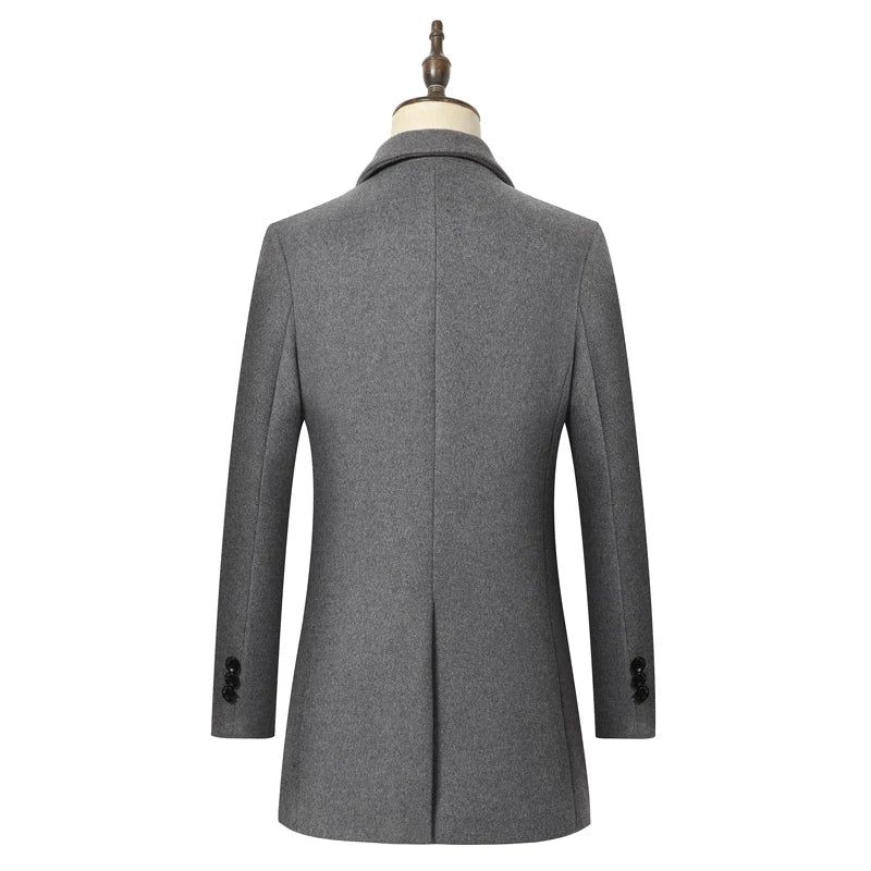 Herfst Winter Heren Lange Wollen Jas Business Casual Klassieke Stijl Slim Fit Jas - Zwart