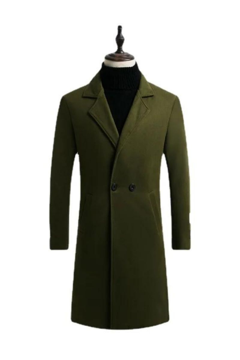 Herfst Winter Heren Wollen Jas Wol Warme Opstaande Kraag Trenchcoat Met Lange Mouwen