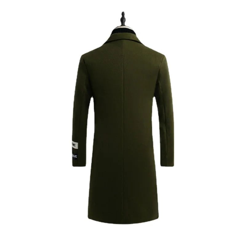 Herfst Winter Heren Wollen Jas Wol Warme Opstaande Kraag Trenchcoat Met Lange Mouwen - Groen