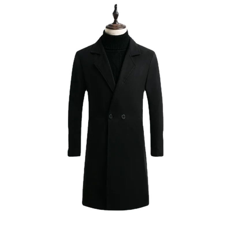 Herfst Winter Heren Wollen Jas Wol Warme Opstaande Kraag Trenchcoat Met Lange Mouwen - Groen