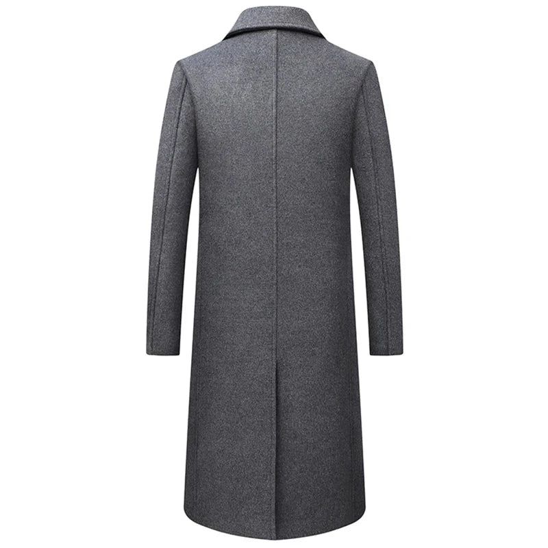 Herfst Winter Heren Wollen Jassen Boutique High-end Wolmix Overjas Geul Mannen X-lange Dikke Jas Over De Knie Trenchcoat - Zwart