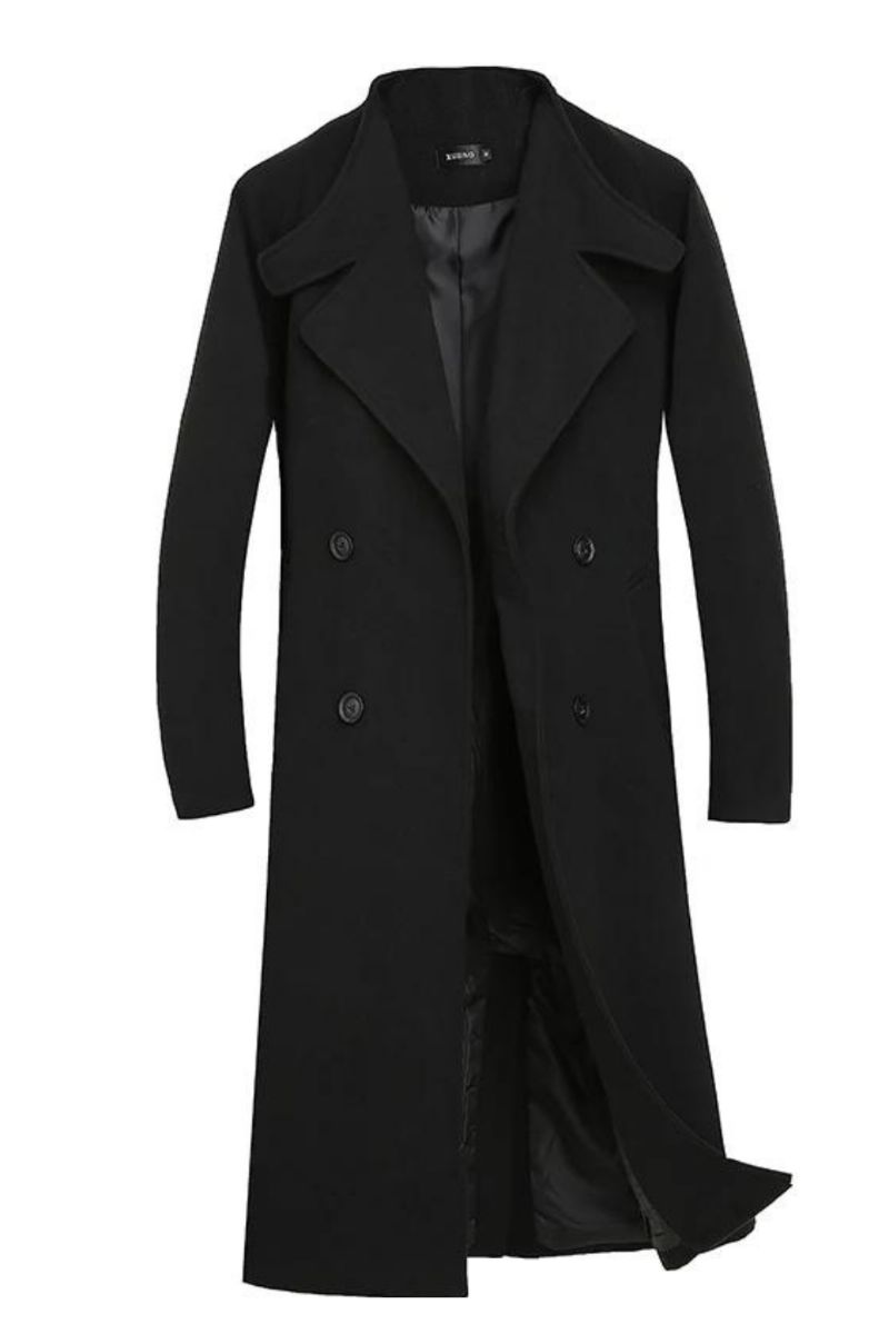 Herfst Winter Middellange Jas Verdikte Wollen Jas Losse Casual Trenchcoat Met Dubbele Rij Knopen