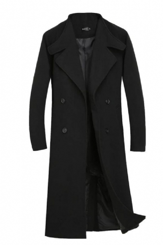 Herfst Winter Middellange Jas Verdikte Wollen Jas Losse Casual Trenchcoat Met Dubbele Rij Knopen