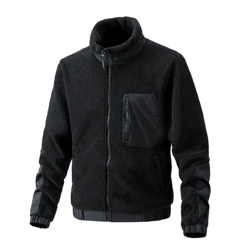 Herfst Winter Nieuwe Lam Fleece Jassen Heren Stand Kraag Dikkere Warme Vest Outdoor Sport Casual Jas Voor Mannen - Zwart