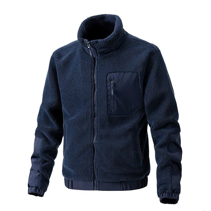 Herfst Winter Nieuwe Lam Fleece Jassen Heren Stand Kraag Dikkere Warme Vest Outdoor Sport Casual Jas Voor Mannen - Zwart