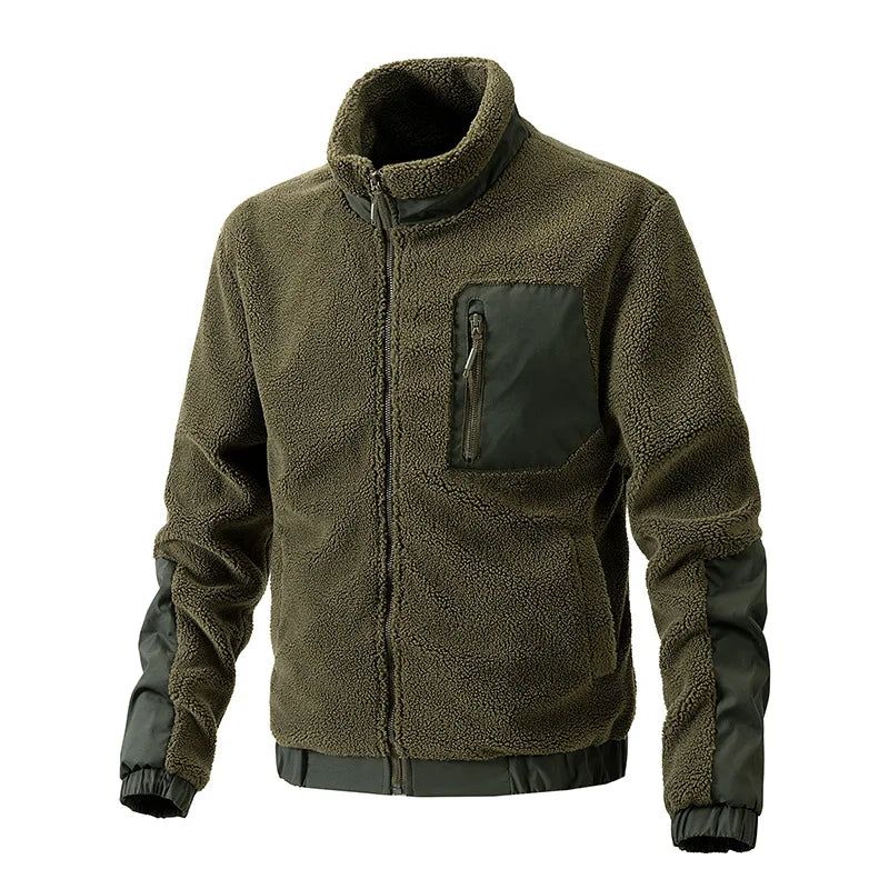 Herfst Winter Nieuwe Lam Fleece Jassen Heren Stand Kraag Dikkere Warme Vest Outdoor Sport Casual Jas Voor Mannen - Zwart