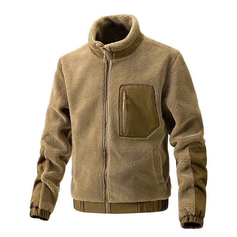 Herfst Winter Nieuwe Lam Fleece Jassen Heren Stand Kraag Dikkere Warme Vest Outdoor Sport Casual Jas Voor Mannen - Zwart