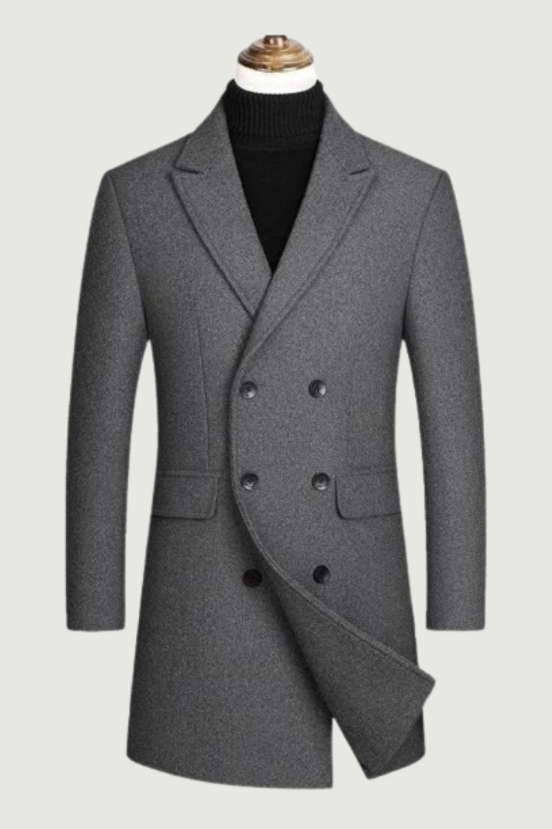 Herfst En Winter Wollen Jas Voor Heren Met Dubbele Rij Knopen Warme Trenchcoat Casual Zakelijke Jas