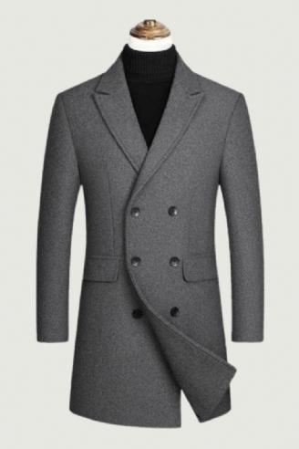 Herfst En Winter Wollen Jas Voor Heren Met Dubbele Rij Knopen Warme Trenchcoat Casual Zakelijke Jas