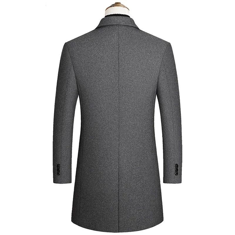 Herfst En Winter Wollen Jas Voor Heren Met Dubbele Rij Knopen Warme Trenchcoat Casual Zakelijke Jas - Zwart