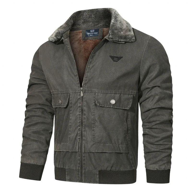 Herfst Winterjas Heren Bontkraag Jassen Tactische Militaire Casual Bovenkleding - Grijs