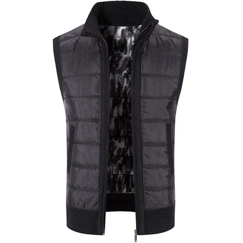 Herfst- En Winterkatoenen Herenjas Warm Bovenkledingvest Katoenen Vest Casual Mouwloos Jack - Zwart