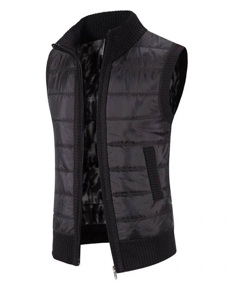 Herfst- En Winterkatoenen Herenjas Warm Bovenkledingvest Katoenen Vest Casual Mouwloos Jack - Zwart