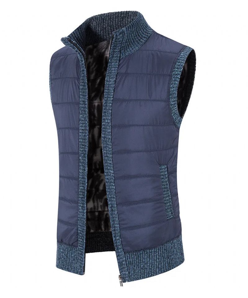 Herfst- En Winterkatoenen Herenjas Warm Bovenkledingvest Katoenen Vest Casual Mouwloos Jack - Zwart