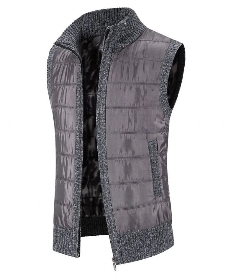 Herfst- En Winterkatoenen Herenjas Warm Bovenkledingvest Katoenen Vest Casual Mouwloos Jack - Zwart