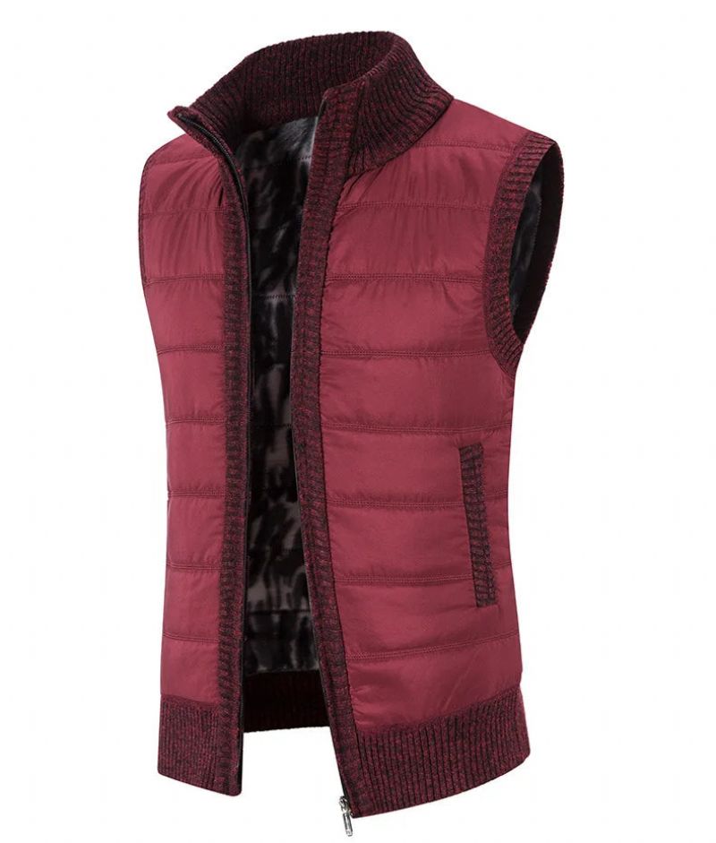 Herfst- En Winterkatoenen Herenjas Warm Bovenkledingvest Katoenen Vest Casual Mouwloos Jack - Zwart