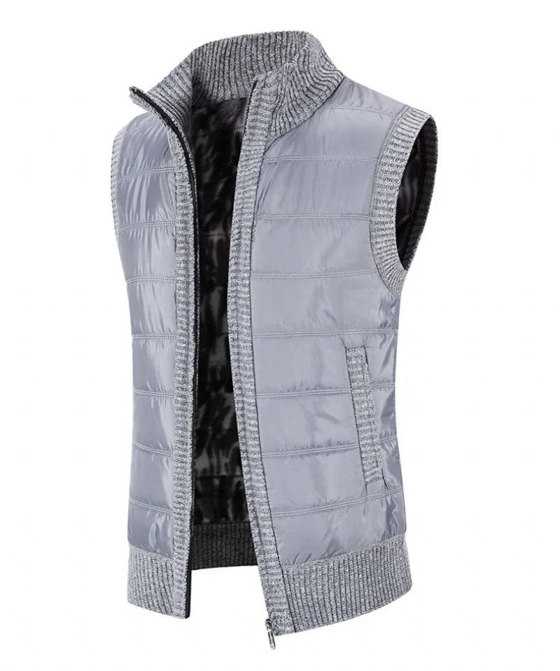 Herfst- En Winterkatoenen Herenjas Warm Bovenkledingvest Katoenen Vest Casual Mouwloos Jack - Zwart