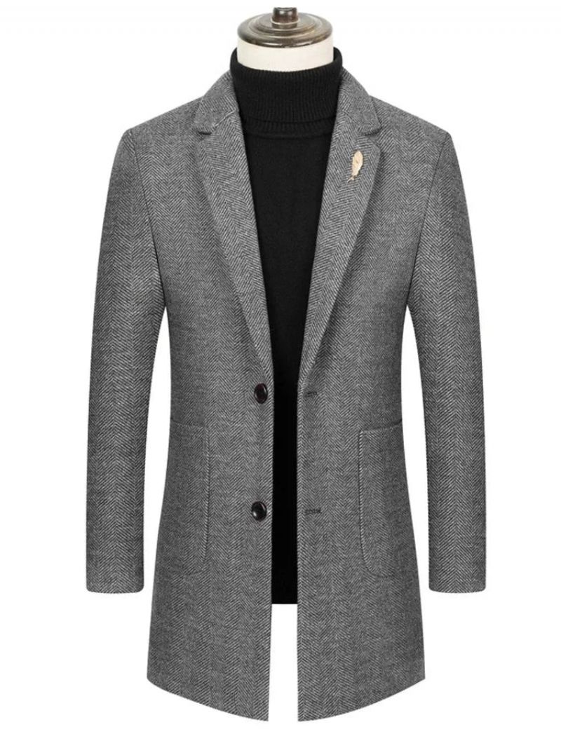 High-end Merk Boutique Nieuwe Heren Trenchcoat Single-breasted Slanke Jas Business Casual Pak Kraag Wollen Jas - Grijs