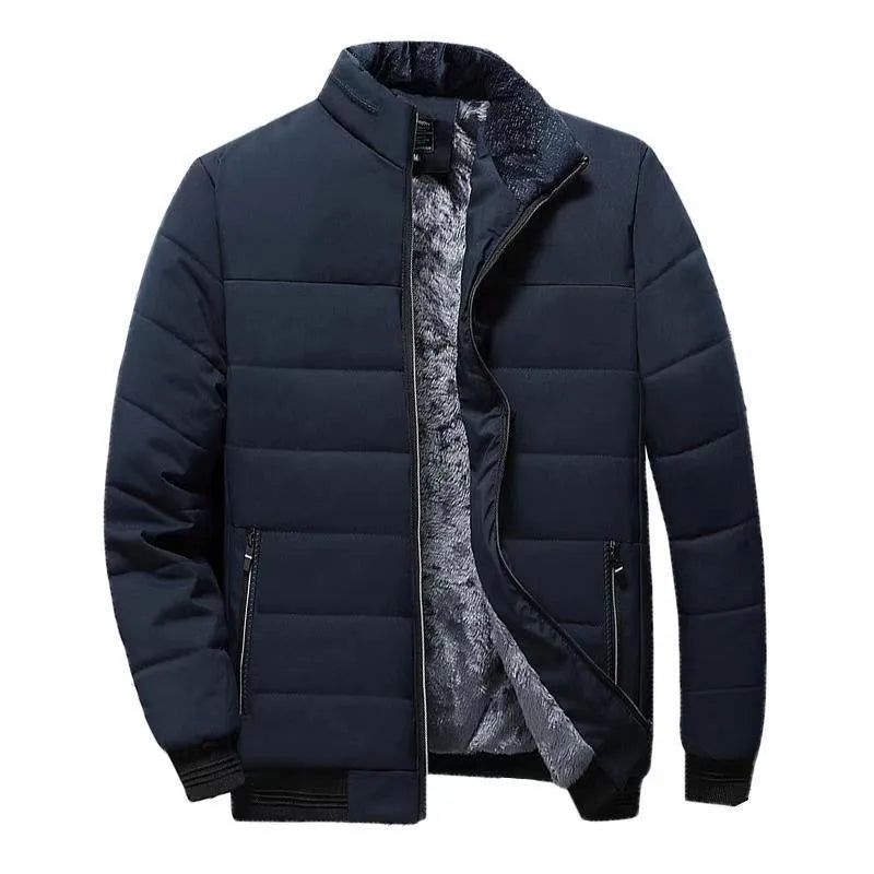 Jas Heren Dikke Fleece Parka's Rits Warm Uitloper Slanke Casual Jassen Winter Windjack Herenkleding - Zwart