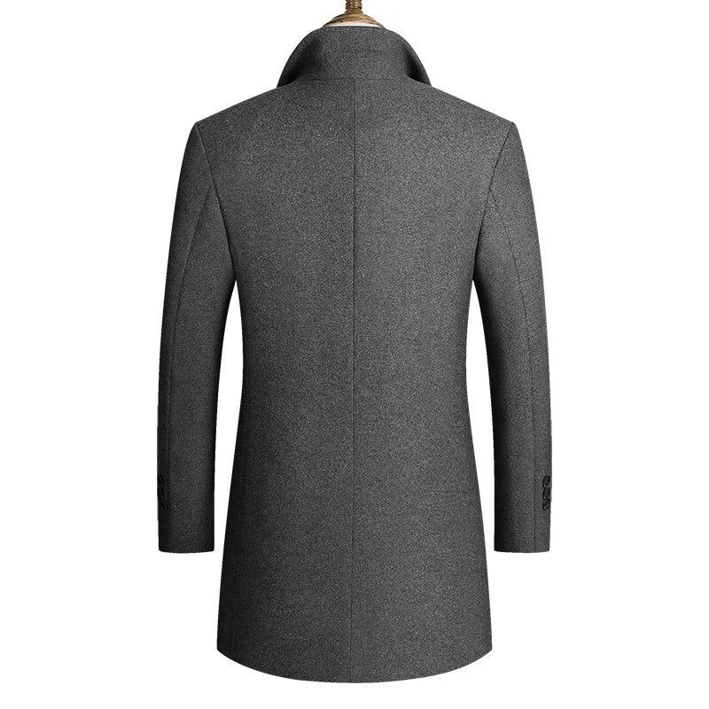 Jas Heren Wollen Jassen Lente Herfst Casual Slim Fit Windjack Overjas Lange Trenchcoat Met Enkele Rij Knopen - Zwart