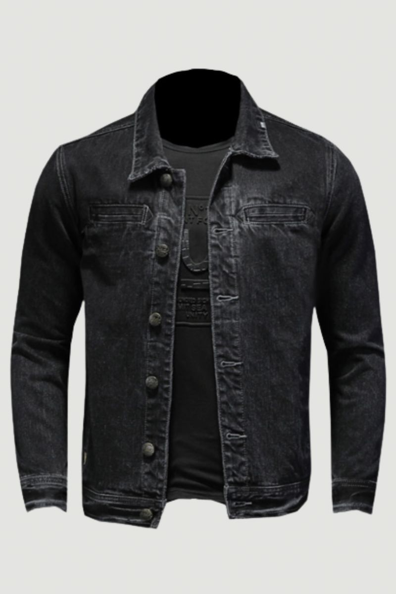 Jeansjasje Mannen Denim Jas Herfst Bomber Motorcycle Eenvoud Casual Revers Lange Mouw Slanke Zwarte Cowboy Kleding