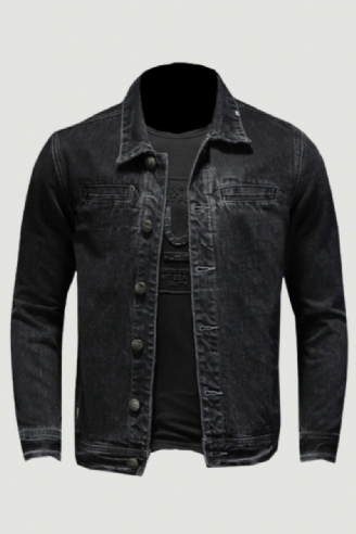 Jeansjasje Mannen Denim Jas Herfst Bomber Motorcycle Eenvoud Casual Revers Lange Mouw Slanke Zwarte Cowboy Kleding